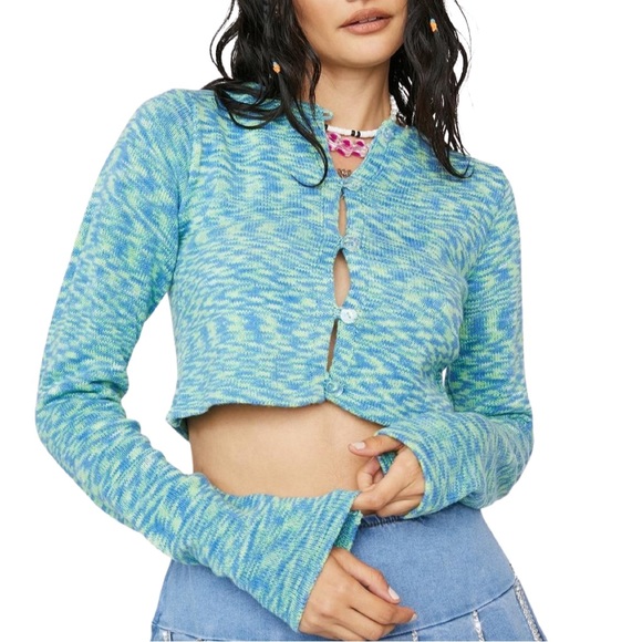 Edikted Sweaters - Edikted Jacki Knitted Lime Green & Blue Crop Cardigan Top Size Small
